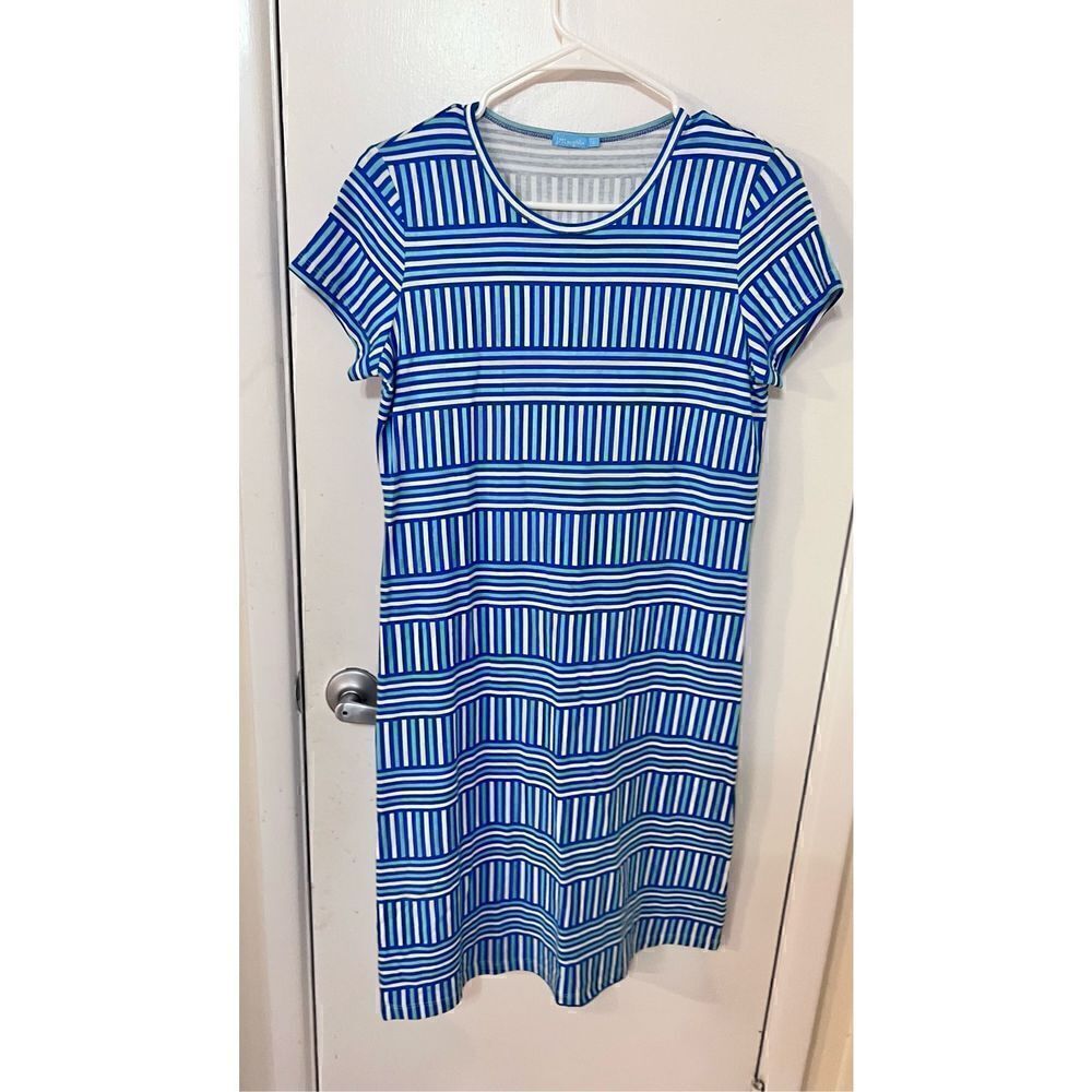 J. Mclaughlin Women's Geometric Short Sleeve T-Shirt Dress Blue White Size Small